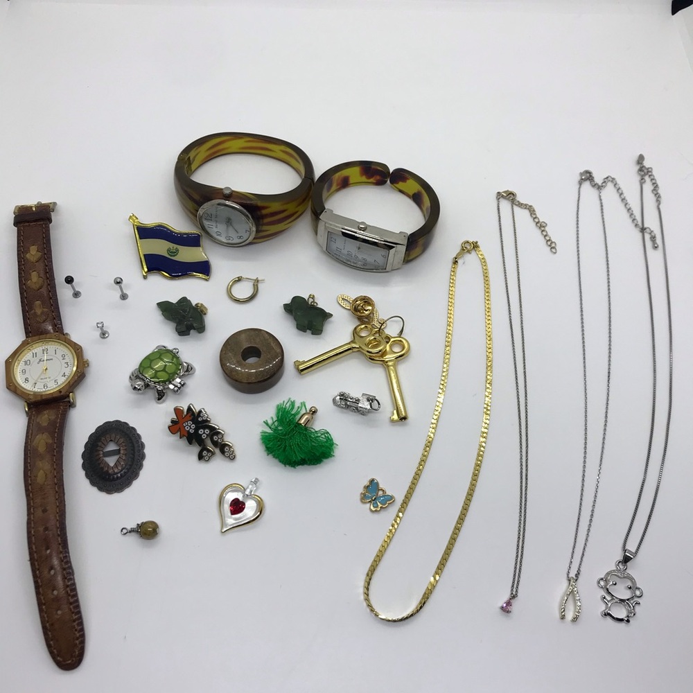 Lot Of Jewelry Findings, Chain Necklaces, Watches For Crafts